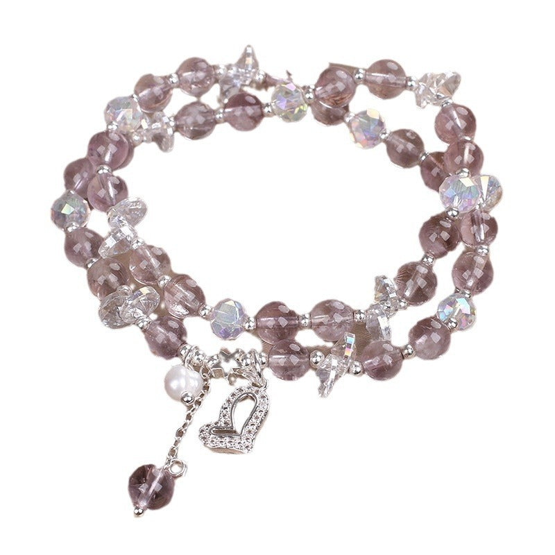 Natural Double Ring Light Purple Crystal Bracelet Female Sweet