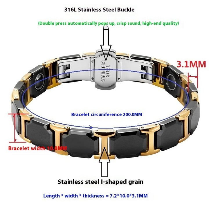 Achthoekige groothandel bloem zwart keramiek 18k goud roestvrij staal dames armband magnetische gezondheid titanium stalen sieraden