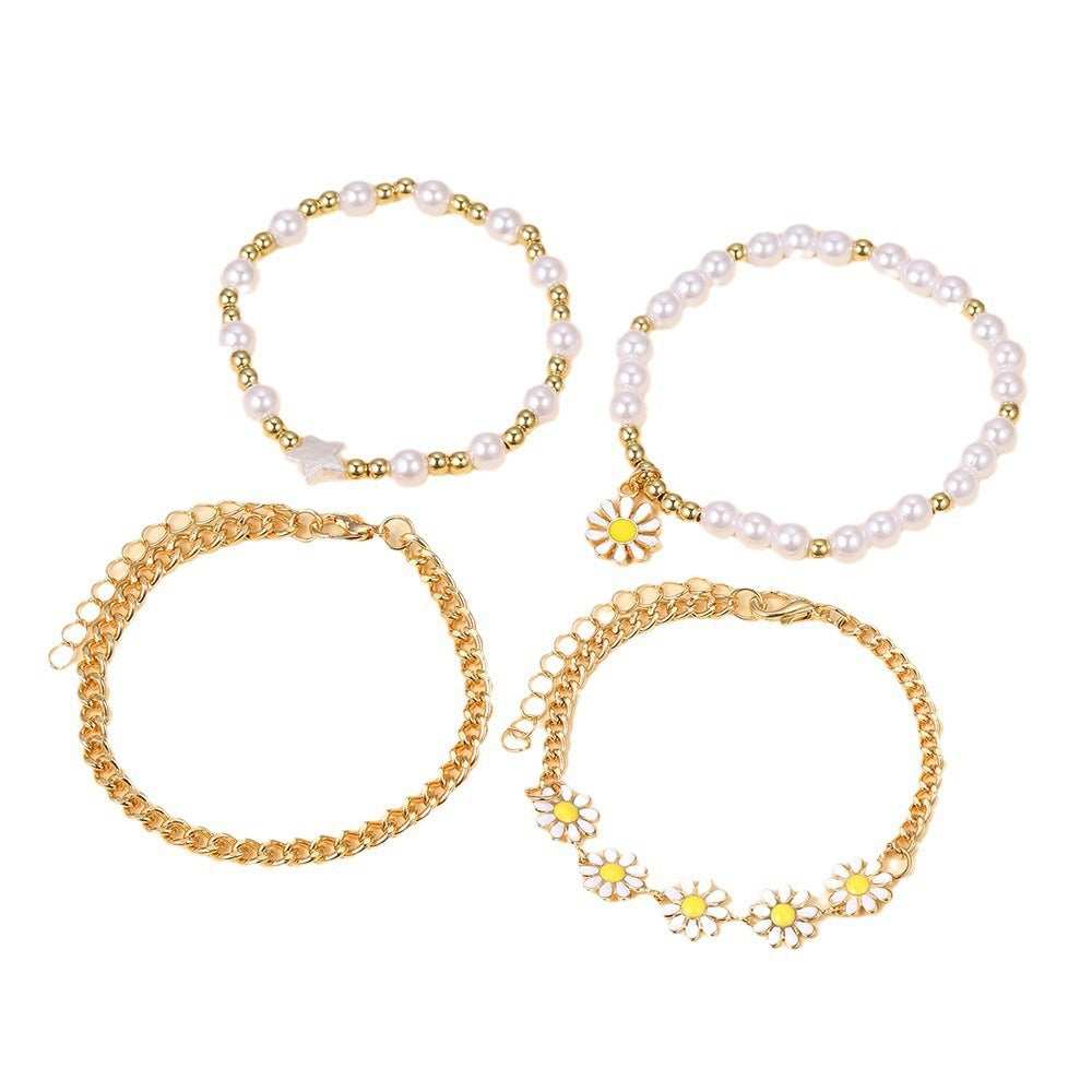 Stile Ins Piccole perle dorate Bracciale perle Set in 4 pezzi