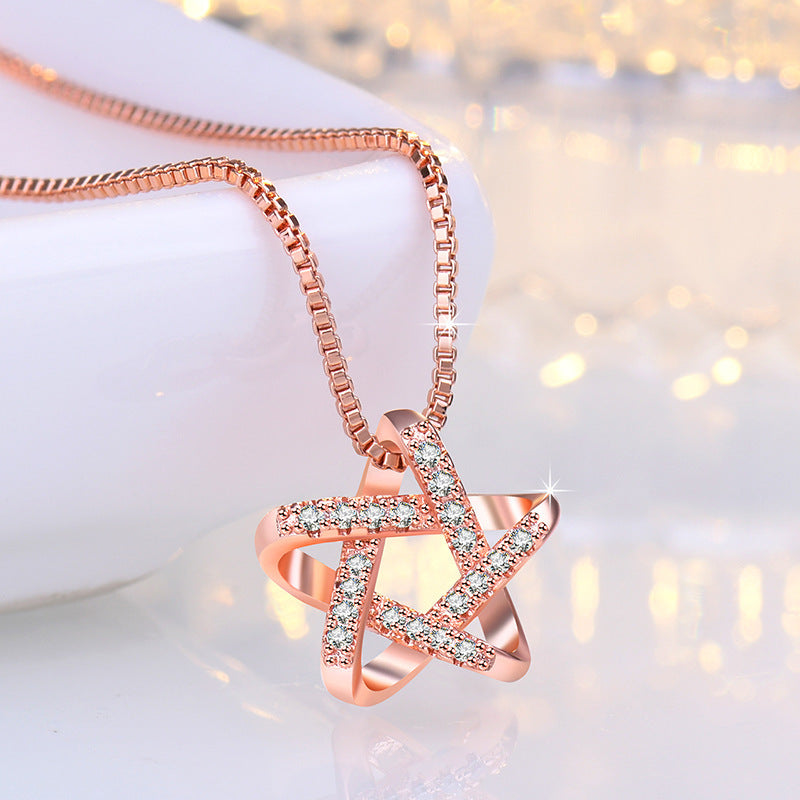 New Hollow Star Necklace With Rhinestones Summer Simple Fashion Pendant Clavicle Chain Women's Jewelry