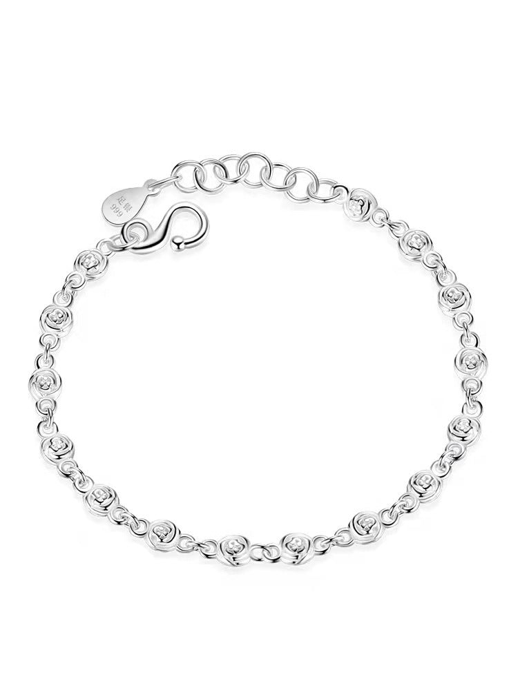 Silver Bracelet Rose Flower Bracelet Send Lover Gift Silver Jewelry