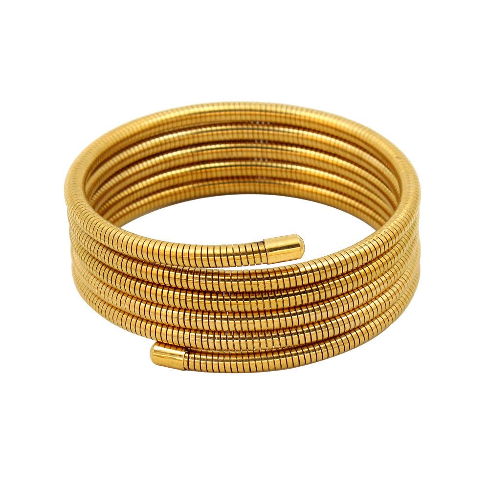 Pulsera de resorte de múltiples capas de oro de acero inoxidable de anillo