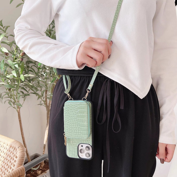 Crossbody läderbyte blixtlåsfodral