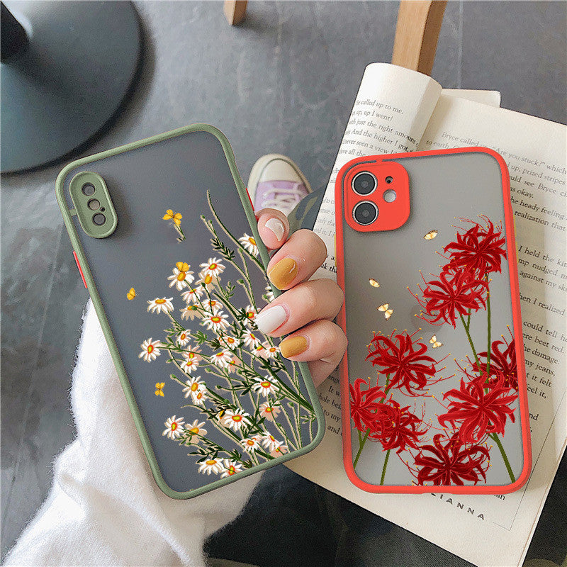 حافظة هاتف محمول مصنوعة من الجلد الزهري والعشبي بفتحة دقيقة شاملة