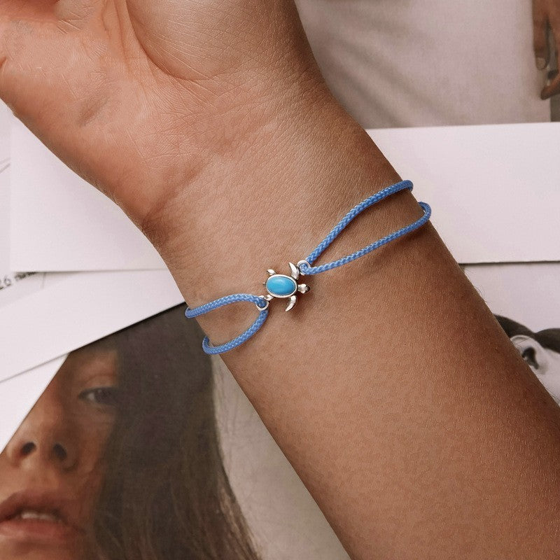 Bracelet de tortue bleu en argent sterling S925 Simple