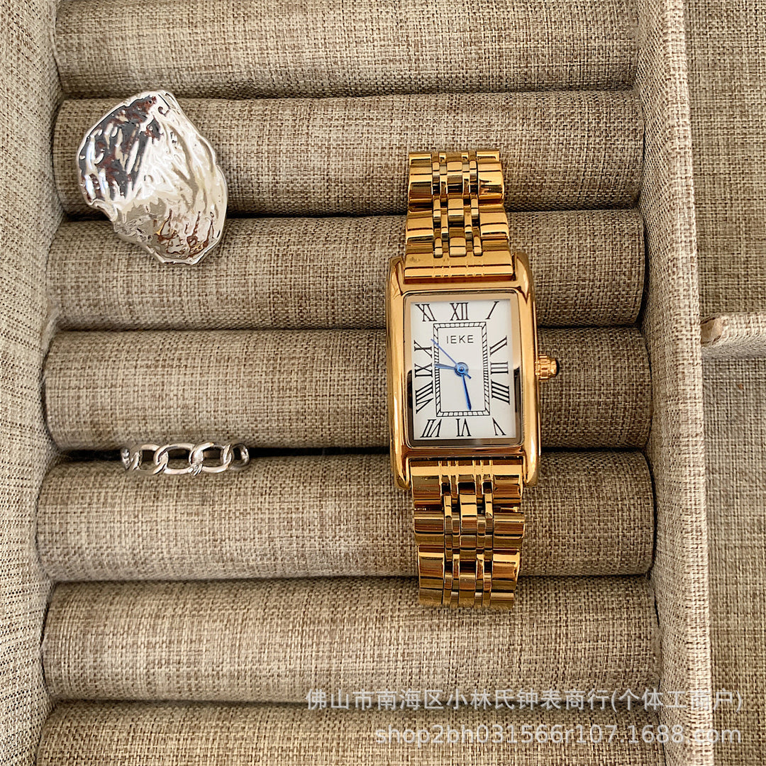 Retro kleine gouden horloge stalen riem dames midden oud