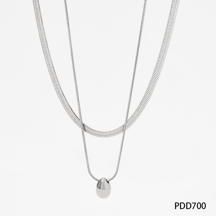 Double-layer Water Drop Pendant Multi-layer Necklace Simple Style Stainless Steel Necklace