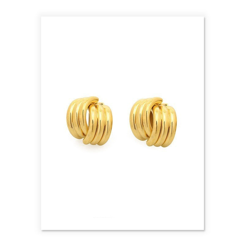 High Color Retention Brass Electroplated Real Gold Line Ear Studs