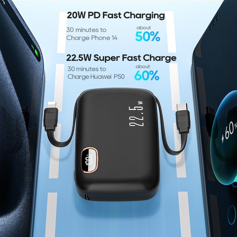 PD22.5W Fast Charging Digital Display Mobile strömförsörjning med kabel