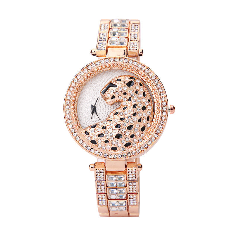 Dreidimensionale Diamant-Leoparden-Print-Uhr von Frauen