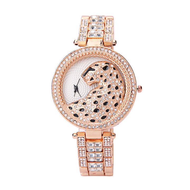 Dames driedimensionale diamant luipaard-print horloge