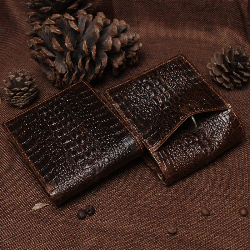 Fashion Casual Men's Wallet Retro Wax Wax Skin Crocodile Patrón de cocodrilo