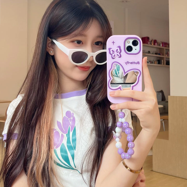 Capa de telefone de silicone espelho roxo na borboleta