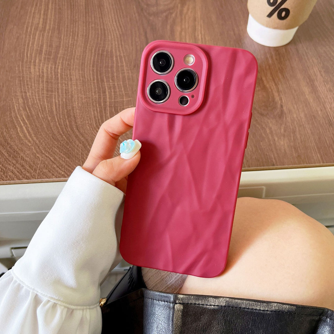 Simple Solid Color Pleated Pattern Phone Case Frosted Protective Cover