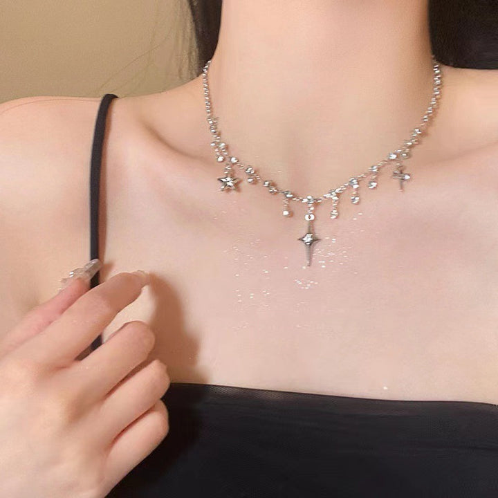 Cross Zircon Tassel Clavicle Chain Female