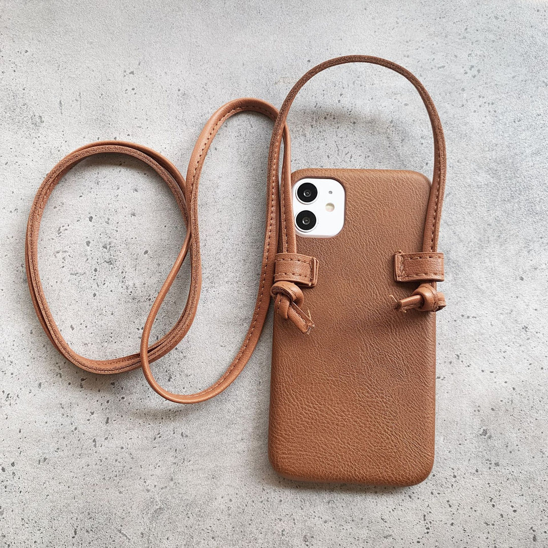 Simple Brown Leather Messenger Phone Case