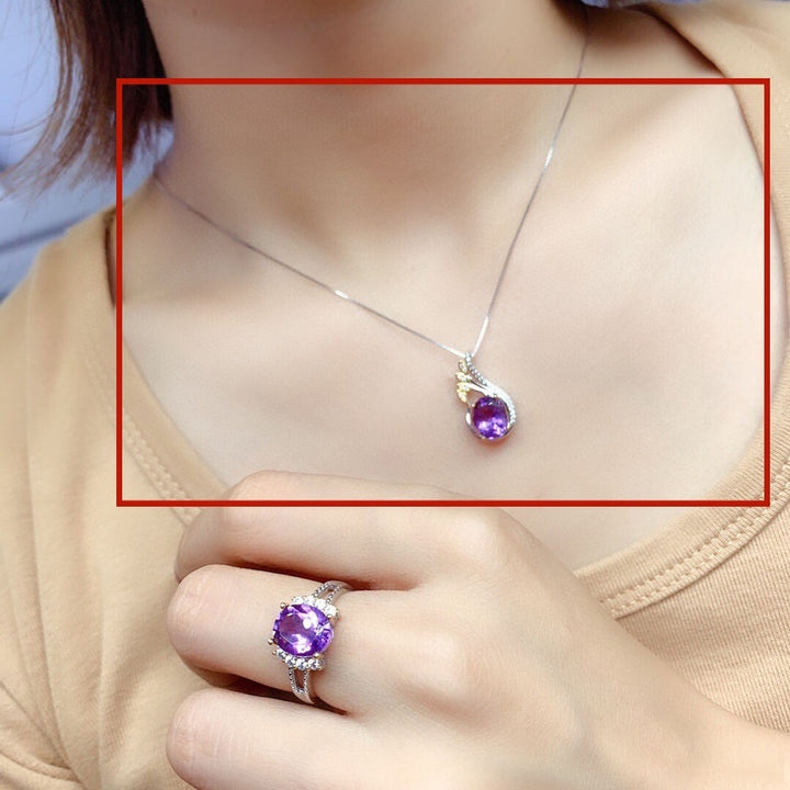 New Simulation Amethyst Color Separation Colored Gems Open Ring Necklace