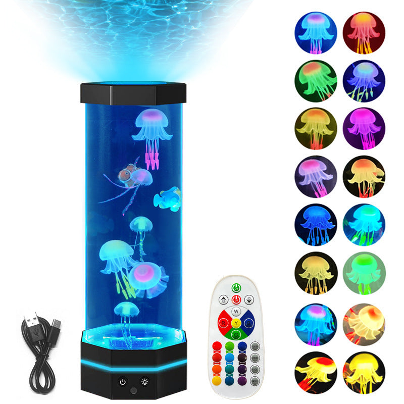 Kwek Lava Lamp 17 kleuren Veranderen 15-inch kwallamp met afstandsbediening USB plug-in Bubble Bubble Fish Lamp Kids Night Light Creative Projector Lamp Home Decor