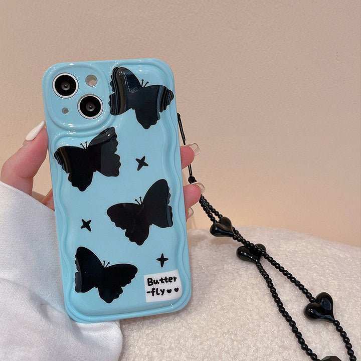 Carcasă de telefon din silicon cu lanț negru cu fluturi negri
