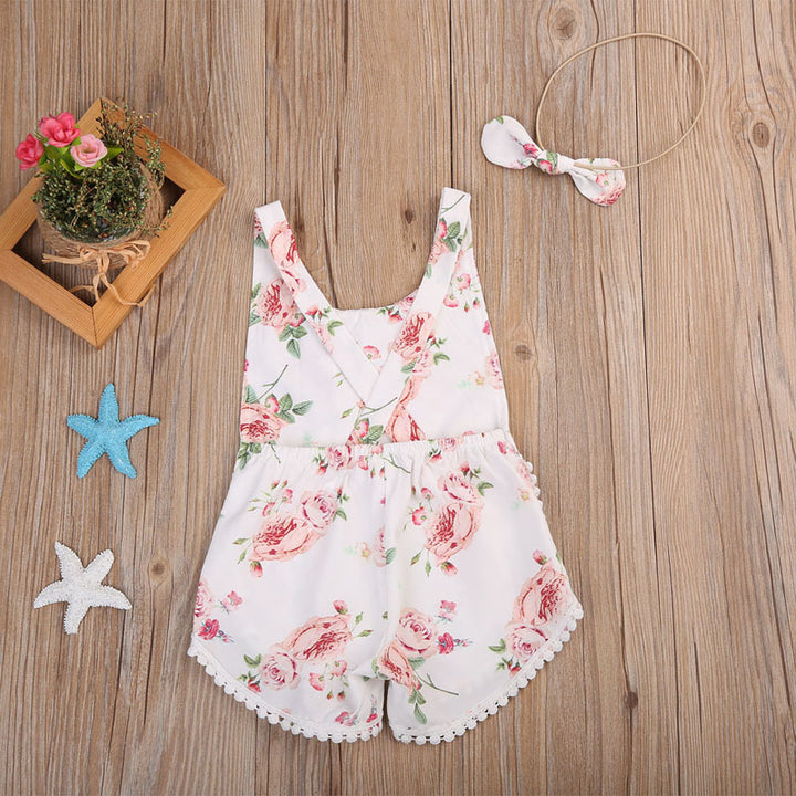 Babykläder nyfödd barn baby flicka blommor romper kläder ärmlös jumpsuit tofs sunsuit outfit set