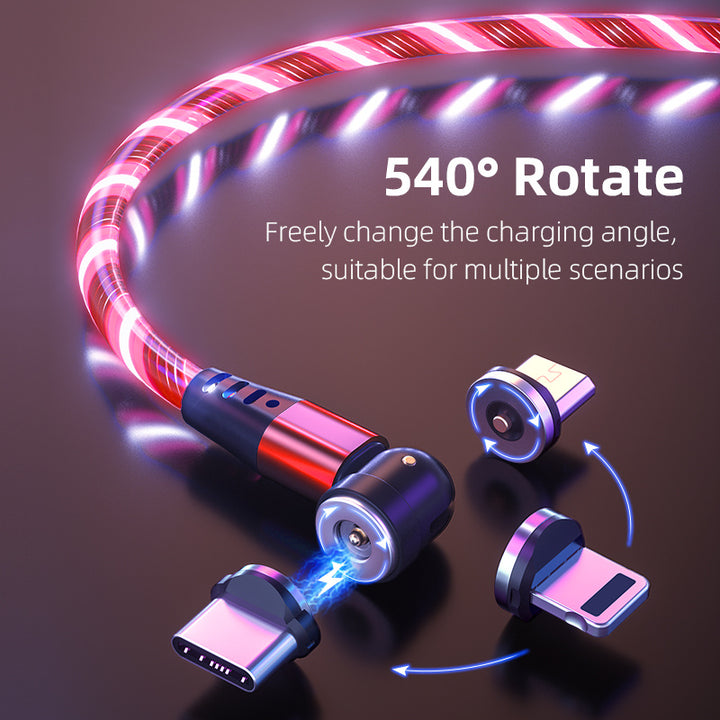 540 Roteren Lumineuze magnetische kabel 3A snel opladen mobiele telefoonkabel voor LED Micro USB Type C voor I Telefoonkabel