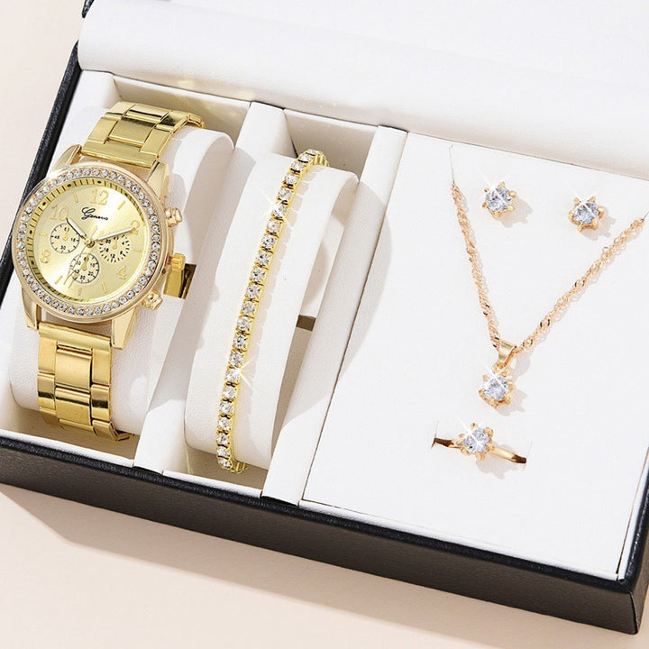 Dames met drie ogen quartz diamant-ingebedde horloge