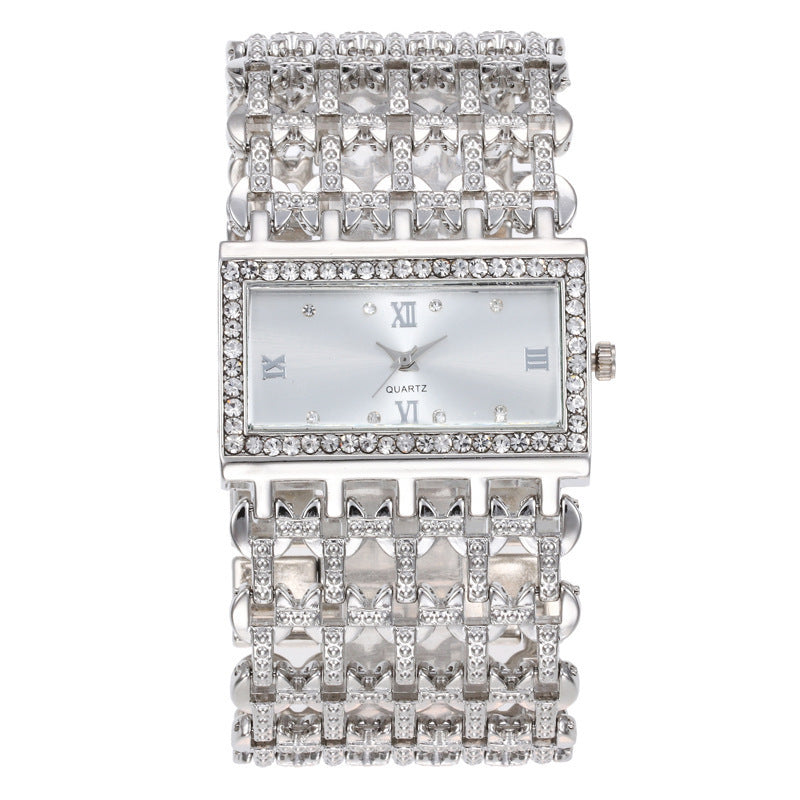 Kvinners stålband Diamond Watch Square Roman Rhinestone