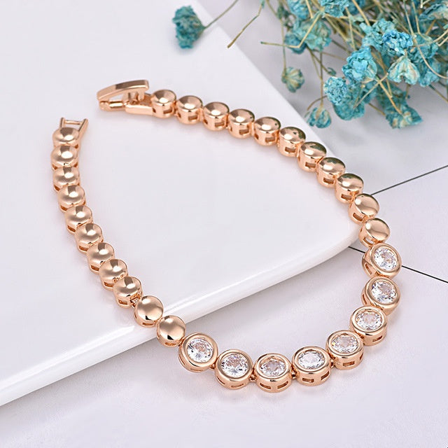 Zircon-plated champagne gold round diamond bracelet