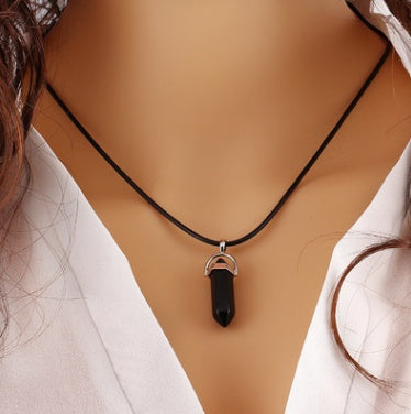 Jewelry Alien blasting necklace hex pendant necklace two pointed natural stone necklace Korean version of the source