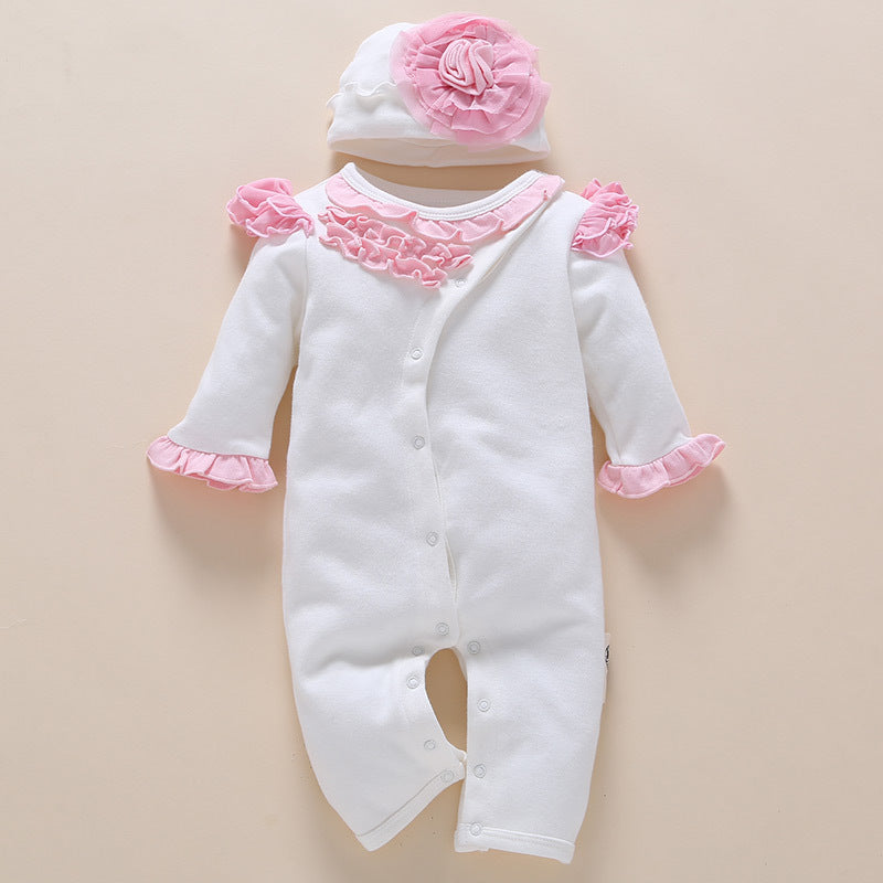 Bebê de um ano usa macacão de macacão de roupas de bebê recém-nascido