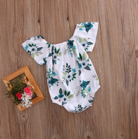 Schattige pasgeboren babymeisje bloem trompet mouwen romper jumpsuit sunsuit outfits 0-24m