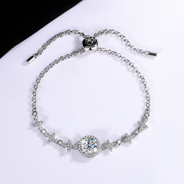 S925 Стерлинг сребърна гривна диамантена гривна Звездно небе кръгла чанта проста