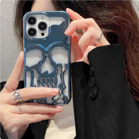 Luxo Bating 3D Skull Phone Case Breathable Hollow Out Gold Metallic Paint