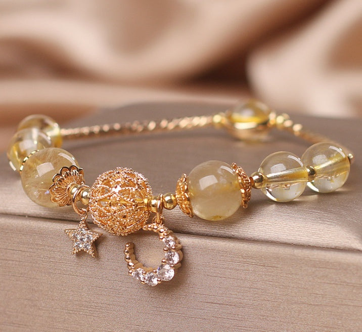 Natural Citrine Gold Gem Quartz Bracelet Women's Light Luxury Star Moon Crystal Accessories