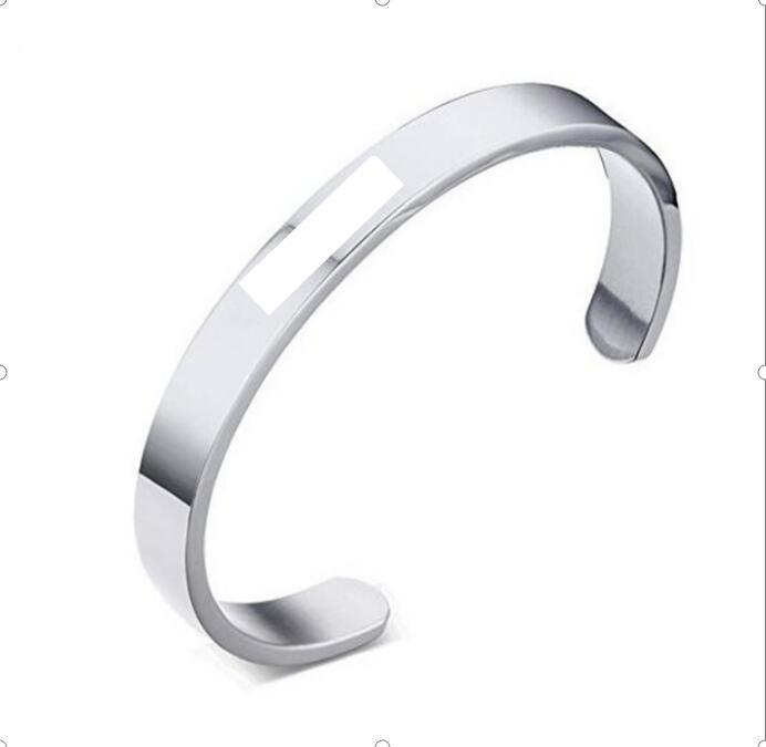 Aangepaste lasergravure Glad roestvrij staal Fine Bangle sieraden C-vormige armband