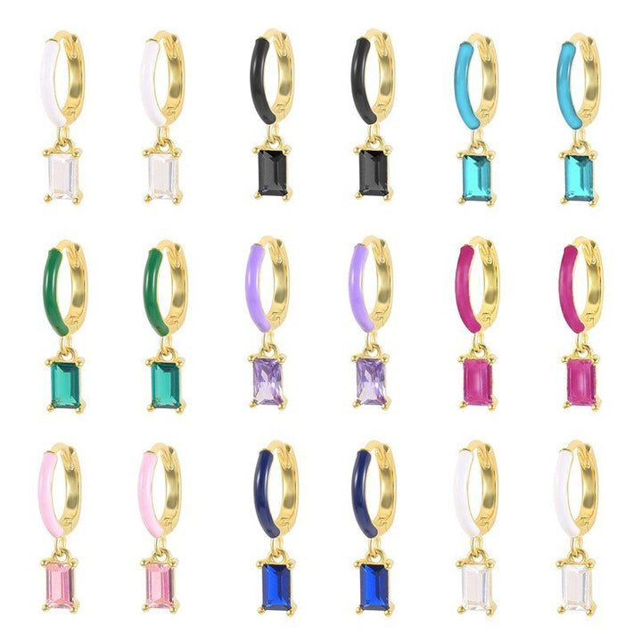 Geometric Color Zircon Sterling Silver Needle Light Luxury Earrings For Women
