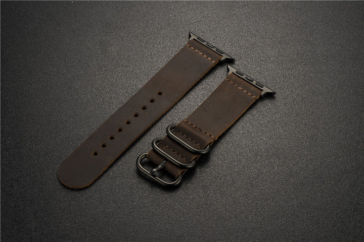 Nubuck Leather Three-Ring Pin Buckle Watch Strap