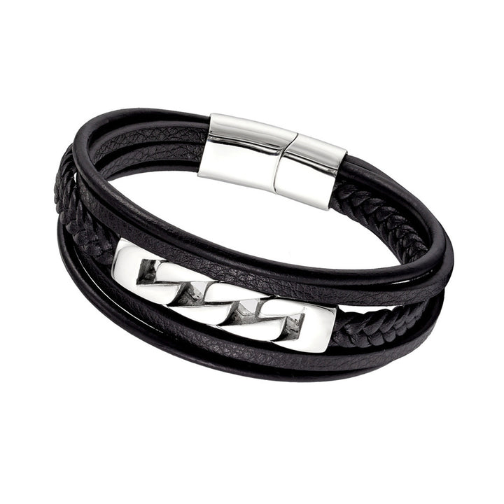 Popular de aço inoxidável corda de couro multi-camada de pulseira