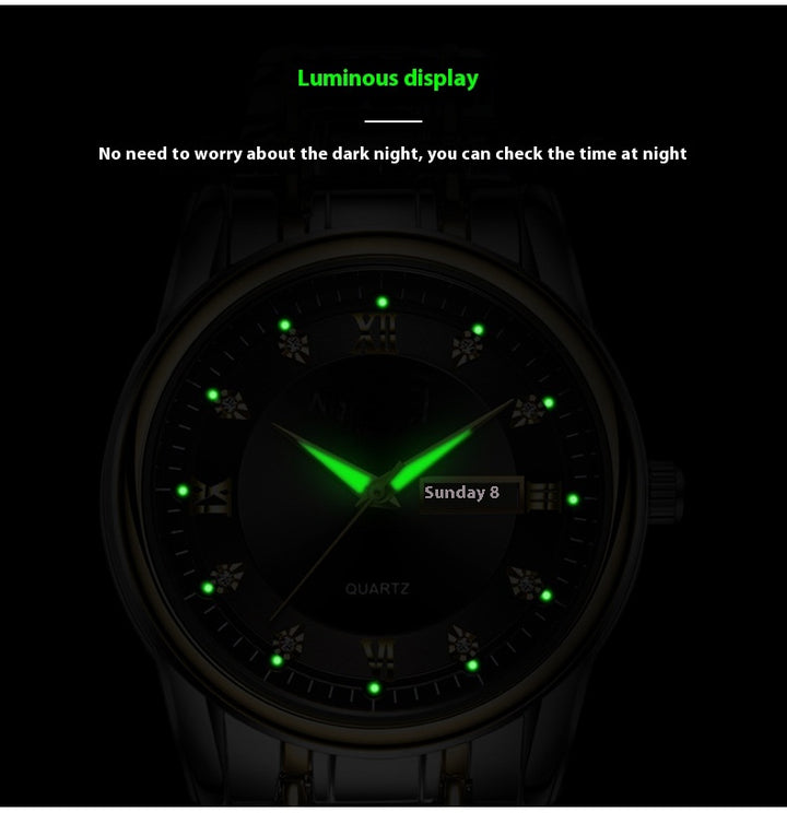 Ultra-cienki stalowy pasek podwójny kalendarz Luminous Watrproof Watch