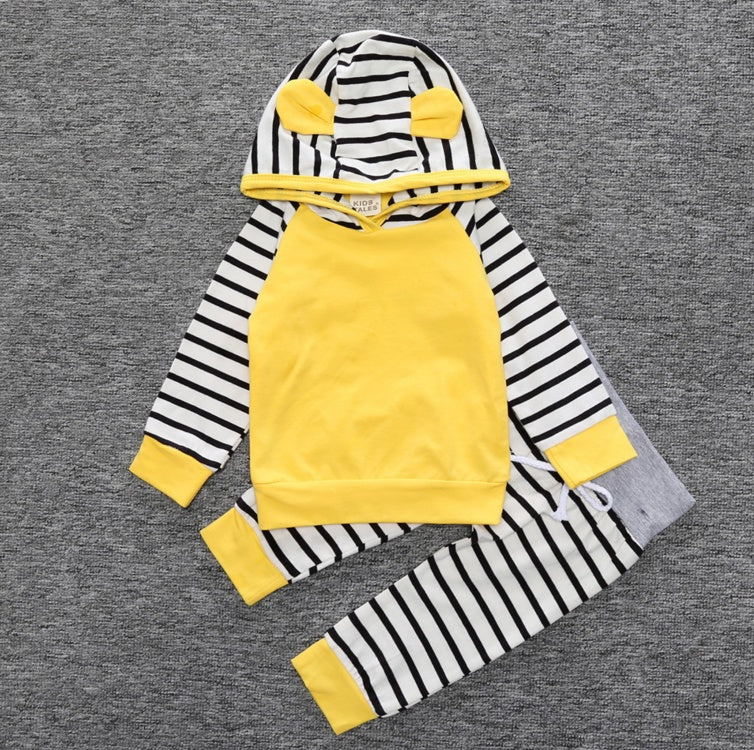 Hooded Yellow Striped Top Pants 2pc Set