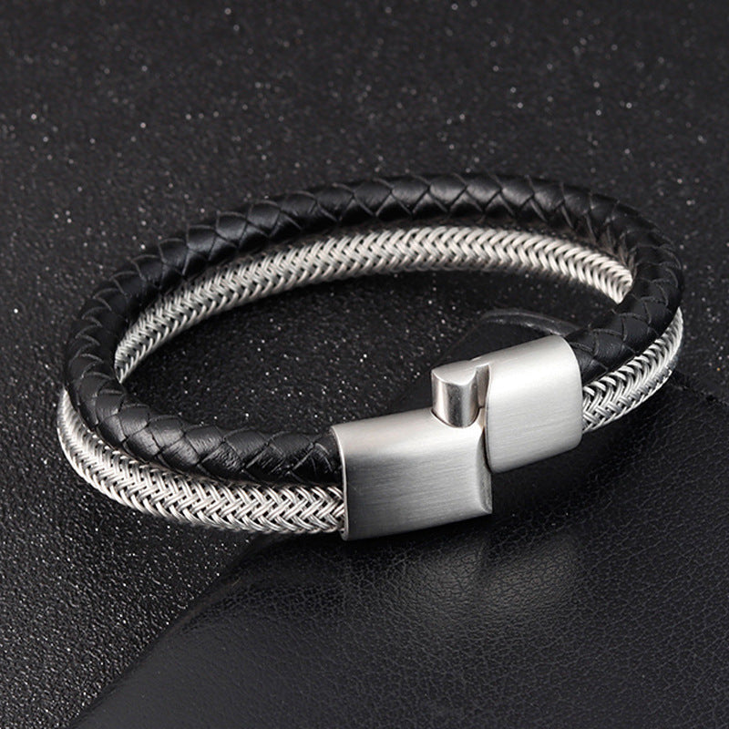 Men's multi-layer braided leather bracelet