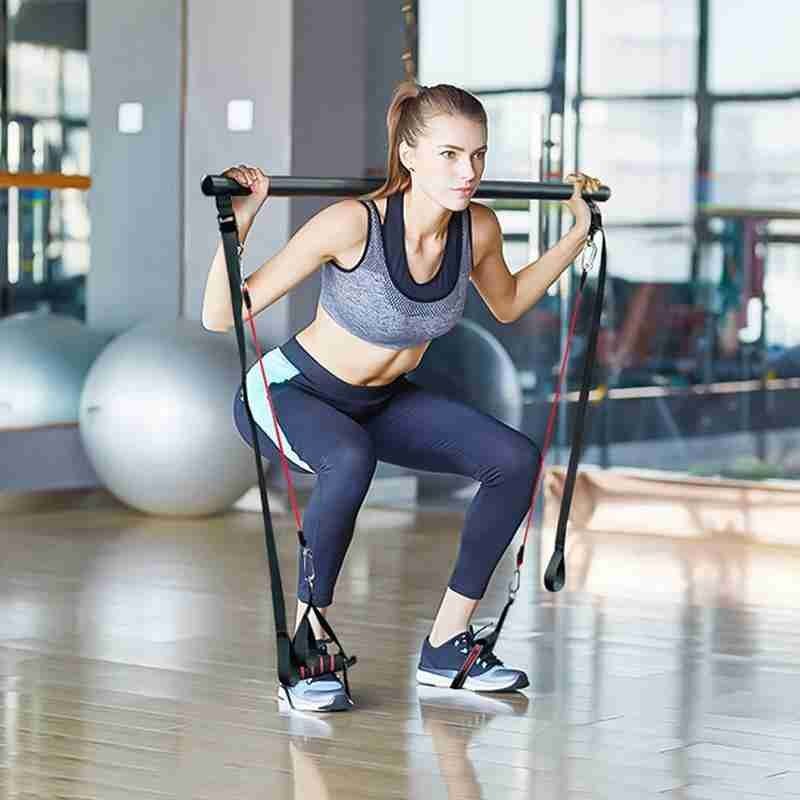 Kit di bar Pilates con bande di resistenza Attrezzatura da allenamento per palestra per palestra portatile perfetta e bande di esercizi di fusione allungata