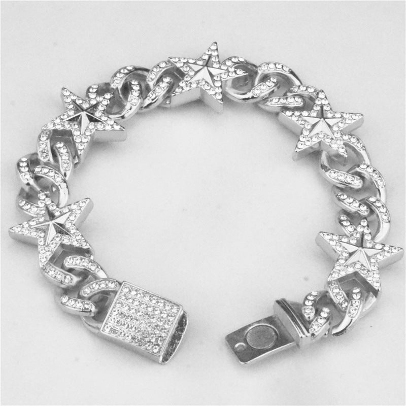 Hipster Fünf-Punkte Stern Cuban Link Chain Armband