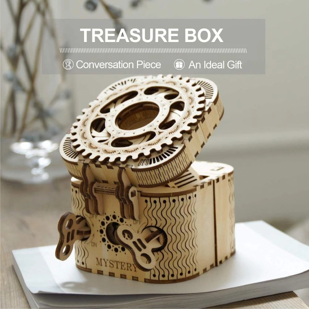ROBOTIME ROKR 123PCS Treasure Box Creative 3D Wooden Puzz Game Assembly Toys Chris Gift for Childre