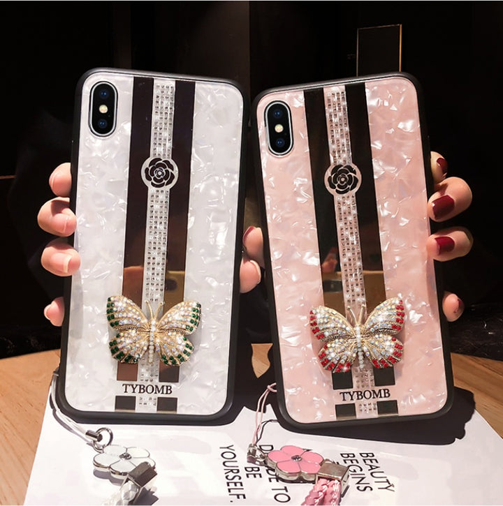 Compatibel met appel, luxe diamant vlinderspiegel iPhone -hoesje