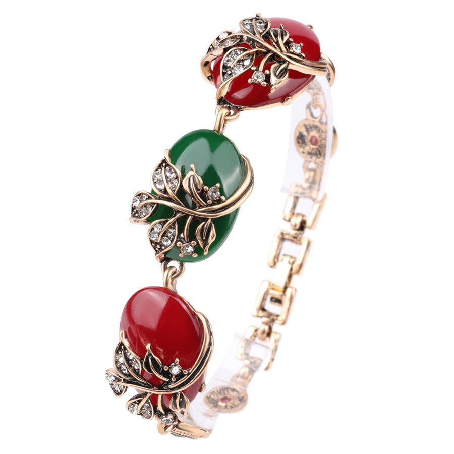 Ruby Resin Pure Ancient Gold Lady Bracelet