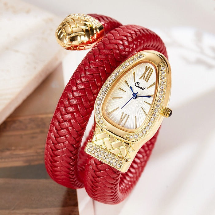 Snake Watch Fashion Quartz Watch Diamond lederen band