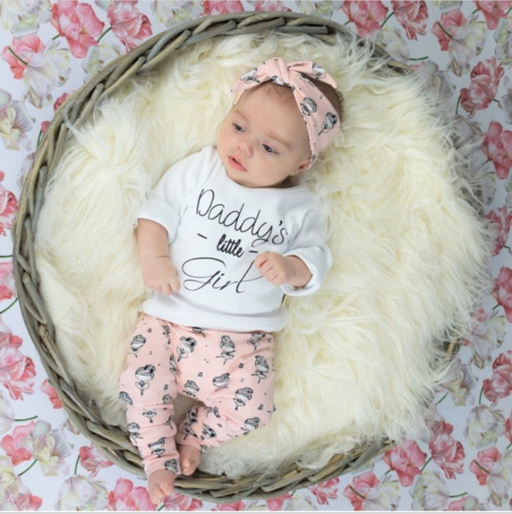 Baby babymeisjes kleren Daddy's kleine meid t-shirt cartoon broek hoofdband peuter outfits kleding set