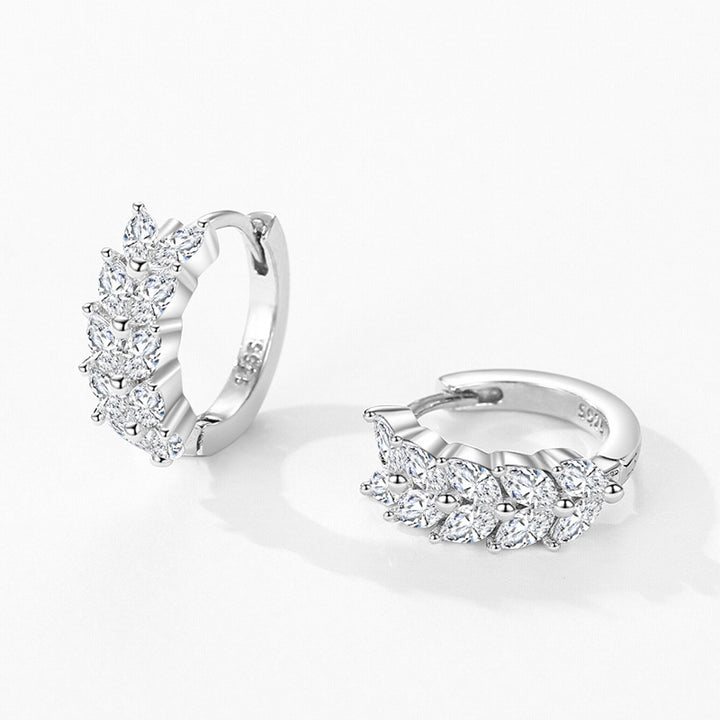 S925 Boucles d'oreilles en forme de feuilles de diamant en argent sterling pour les femmes