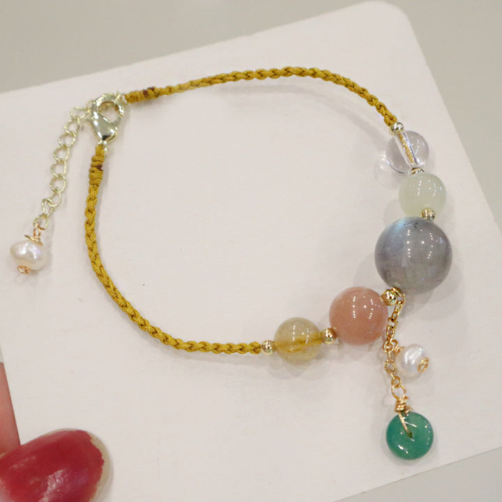 Duobao Lucky Bracelet Pols String Women's Natural Moonstone Hetian Jade